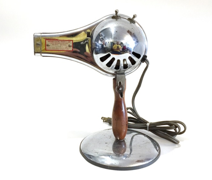 50-60s antique &quot;SUPERIOR ELECTRIC&quot; chrome/wood handle dryer.