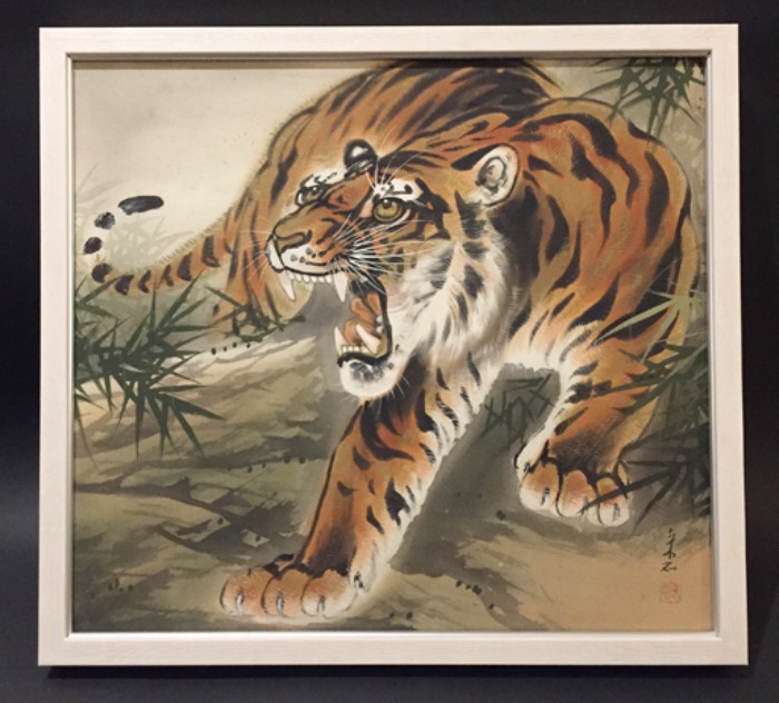 [JAPAN]60s TIGER “TORA” silk painting frame(액자).