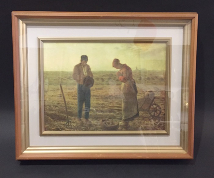 Antique Millet “The Angelus”  oil painting wood frame.