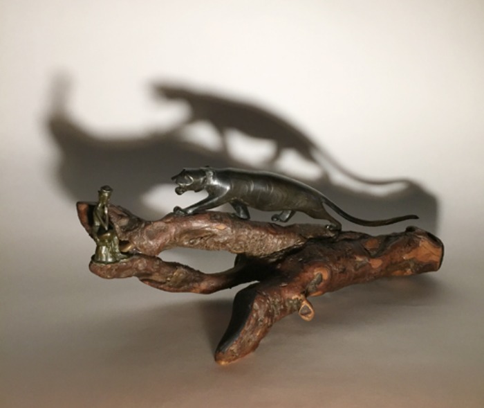 [JAPAN]60s “Buddah &amp; Tiger” 반가사유상/호랑이 우각 oriental wood objet.