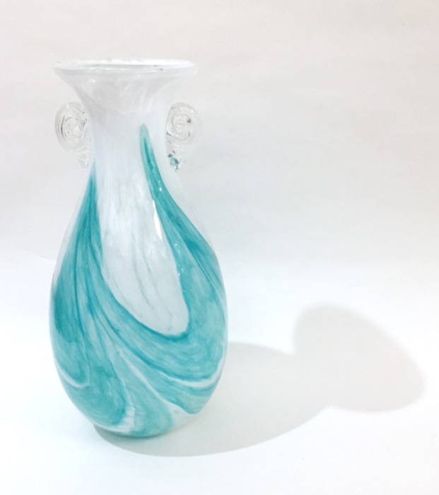 [U.S.A]80s hand-made 에메랄드 그린 marbling design art glass vase.