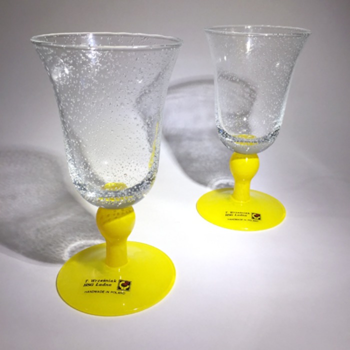 [POLAND]80s poland hand-made yellow wine glass 2 set(와인잔).