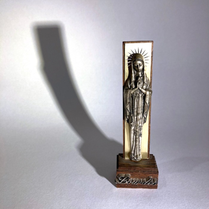 [FRANCE]70s Lourdes “Maria” bronze &amp; wood statue.