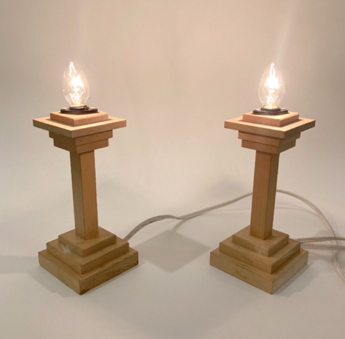 [JAPAN]80s wood candlestick lamp 2 set.