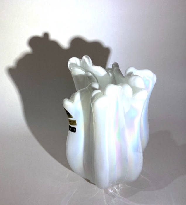 [JAPAN]70s KURATA hand-made blown white prism glass vase(꽃병).