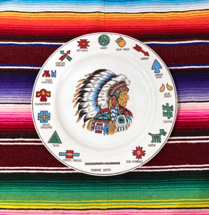 [U.S.A]80s Native Indian Chief 인디언 printed plate(빈티지 접시).