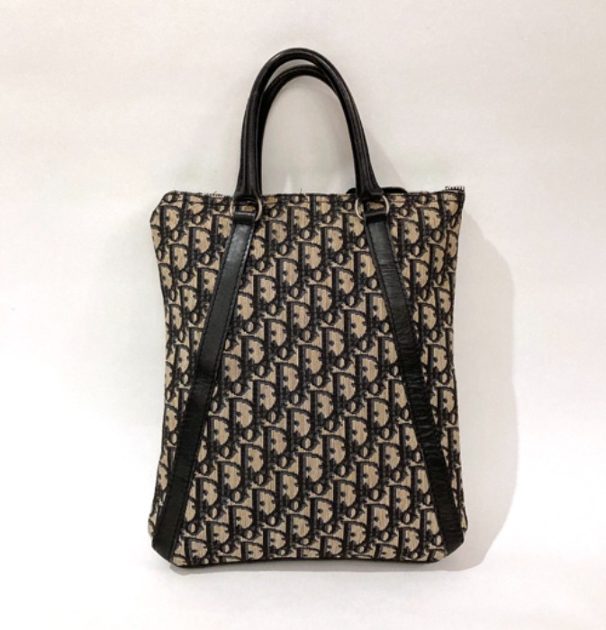 [FRANCE]70s Dior &quot;oblique&quot; pattern canvas/leather tote bag.