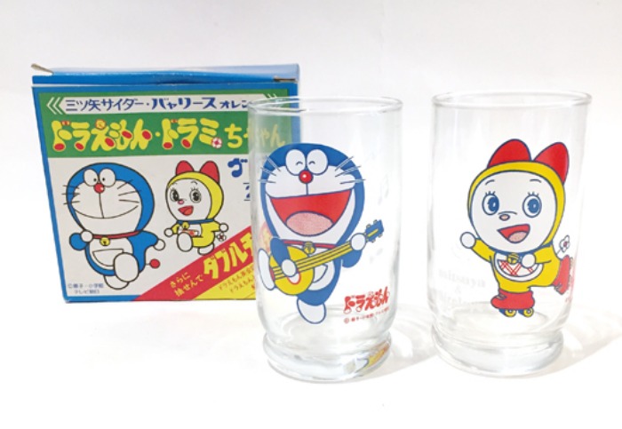 Vtg Doraemon glass set(도라에몽 유리잔).
