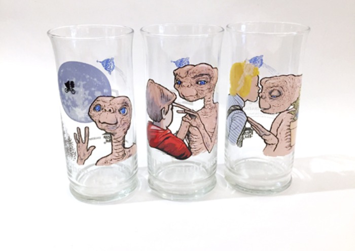 [U.S.A]80s E.T. x Pizza Hut glass cup 3 set.