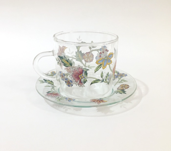 [JAPAN]90s flower printing glass coffee cup 3 set.