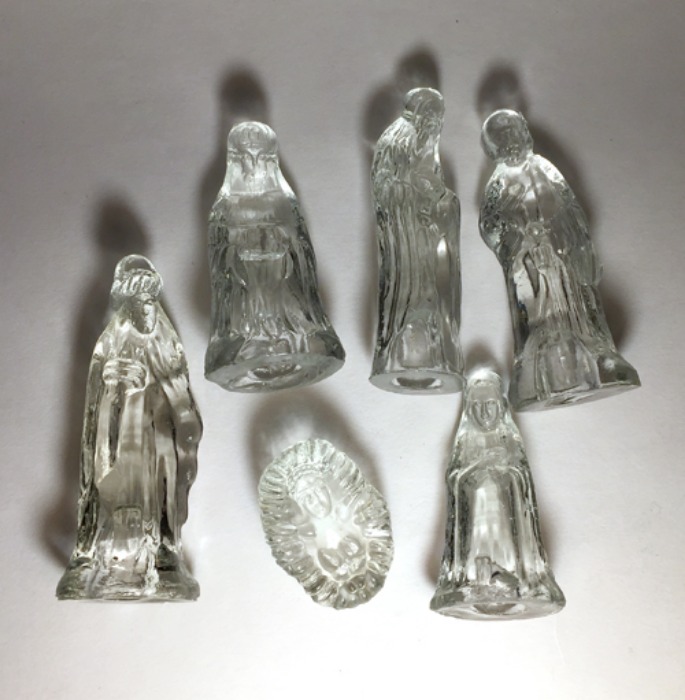 [U.S.A]80s 아기 예수와 마리와 4인의 동방박사 glass art objet set.