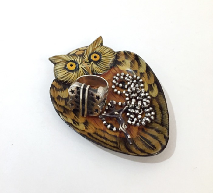 [U.S.A]70s owl 부엉이 mini wood tray.