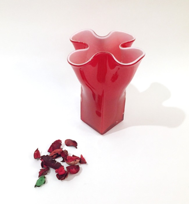 [U.S.A]80s hand-made blown design red glass vase(꽃병).