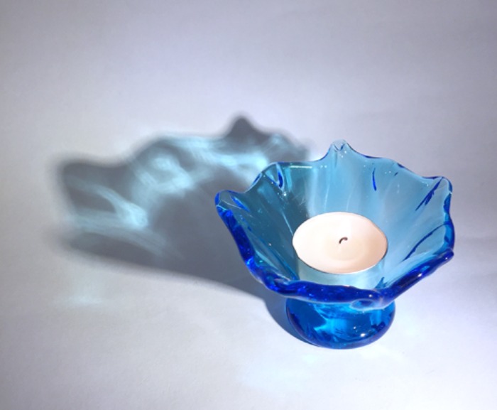 [U.S.A]80s Terra Studios hand-made blue glass candle holder.