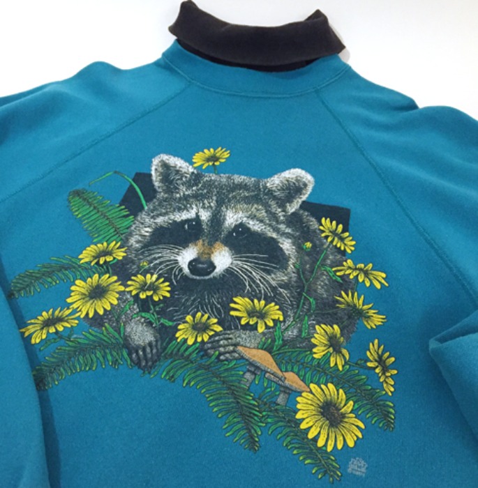 [U.S.A]80s “Racoon” 라쿤 printed vintage 50/50 sweatshirt.