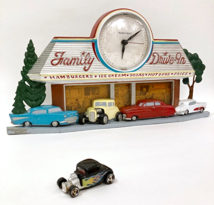 [U.S.A]80s &quot;Family Drive-in restaurant&quot; hotrod big size wall clock(벽시계).