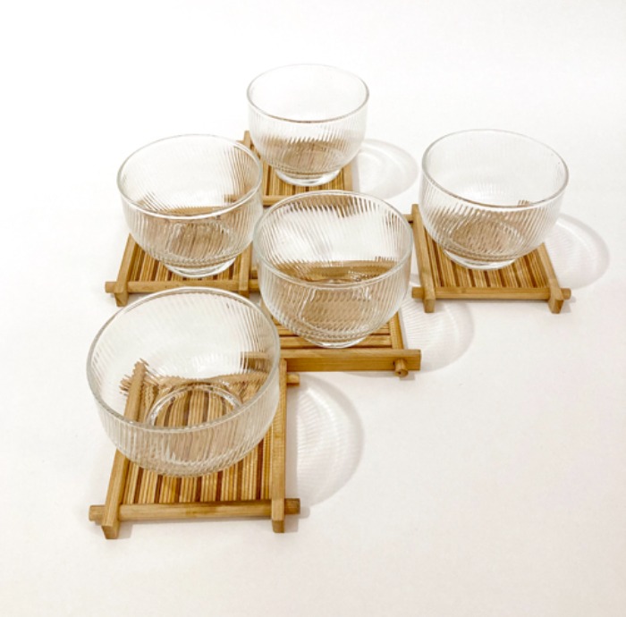 [JAPAN]80s bamboo coasters glass cup 5 set(새제품).