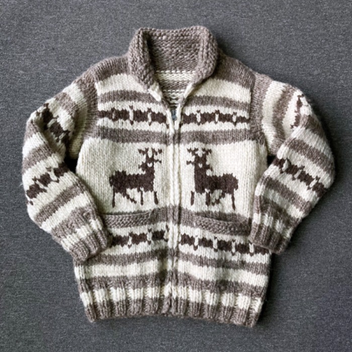 [CANADA]90s Cowichan heavy virgin wool 100% zip-up sweater.