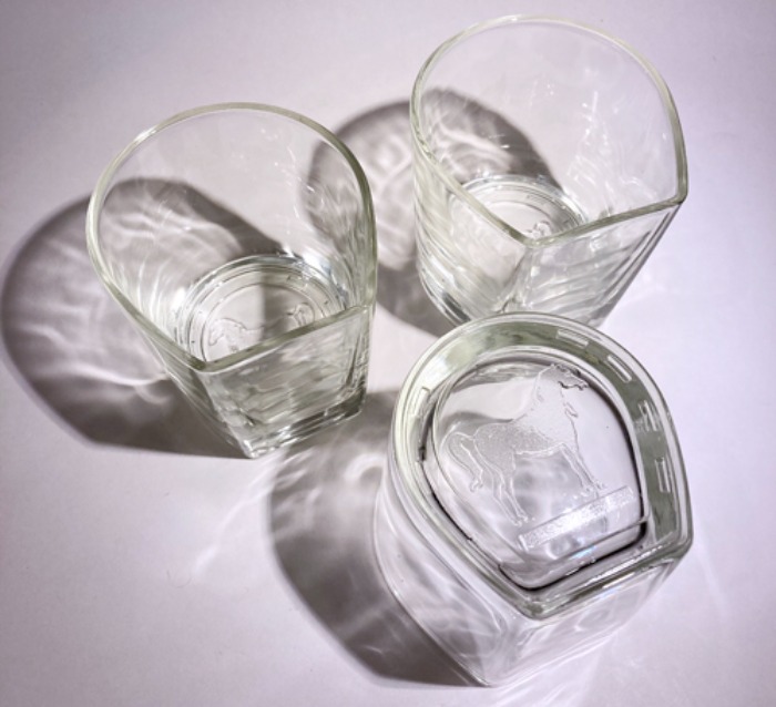 [U.S.A]80s Horseshoe 말발굽 편자 glass cup[3EA].