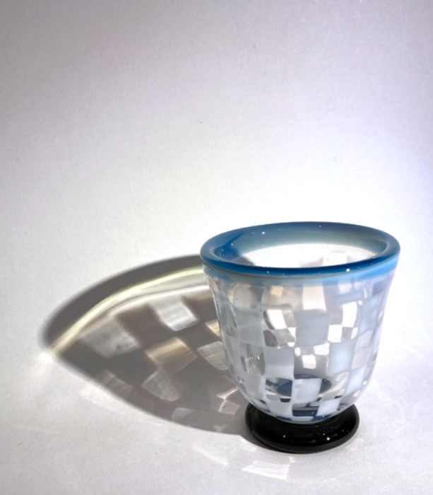 [FRANCE]70s antique checker hand-made glass cup.