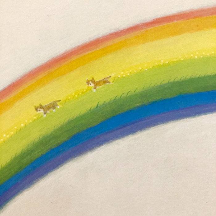 [JAPAN]2017 &quot;Cat &amp; Dog rainbow bridge&quot; original painting frame.