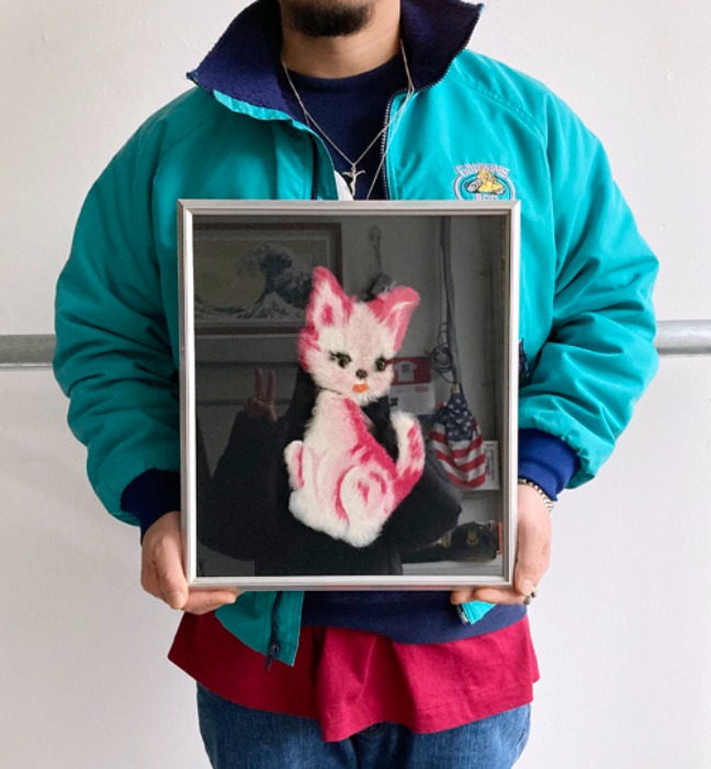 [U.S.A]80s hand-made kitsch cat 고양이 vintage frame.