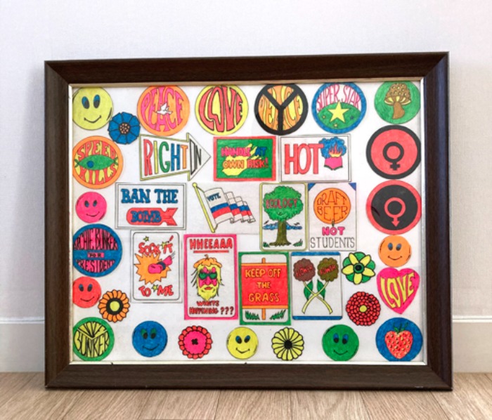 [U.S.A]80s &quot;Hippy(히피 문화)” hand painting patch frame.