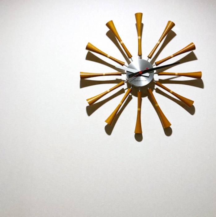 [FRANCE]mid-century wood starburst design wall clock(벽시계).