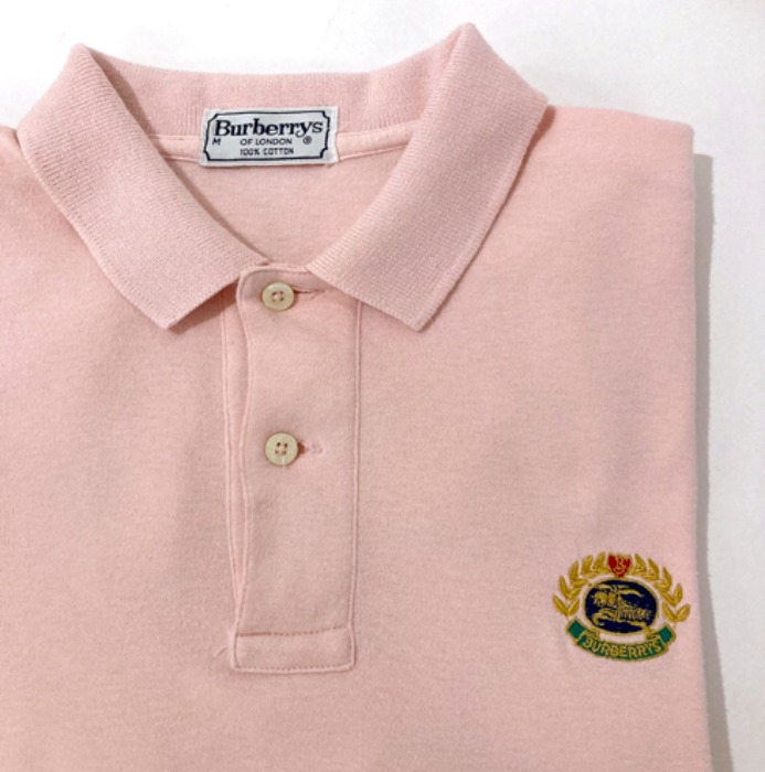 [ENGLAND]90s BURBERRYS classic logo baby pink pique shirt.