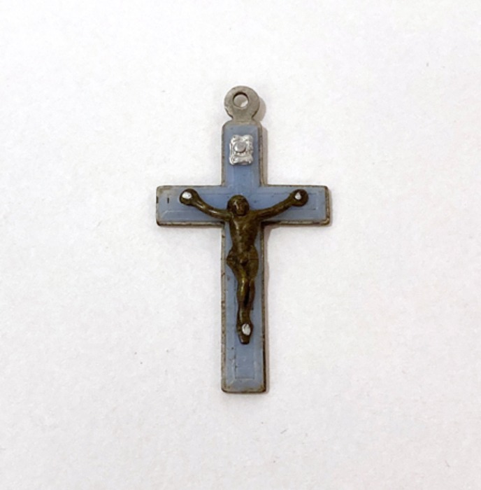 [italy]70s Jesus crucifix cross skyblue pendant.