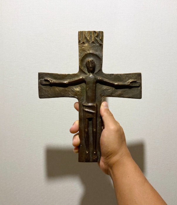 [italy]60s crucifix bronze hand-made wall objet.